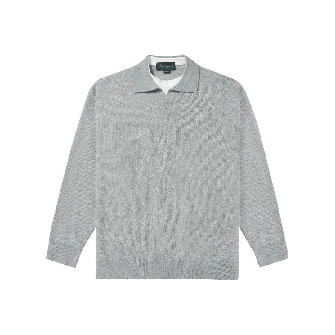 Knitted Vneck Polo Shirt Grey