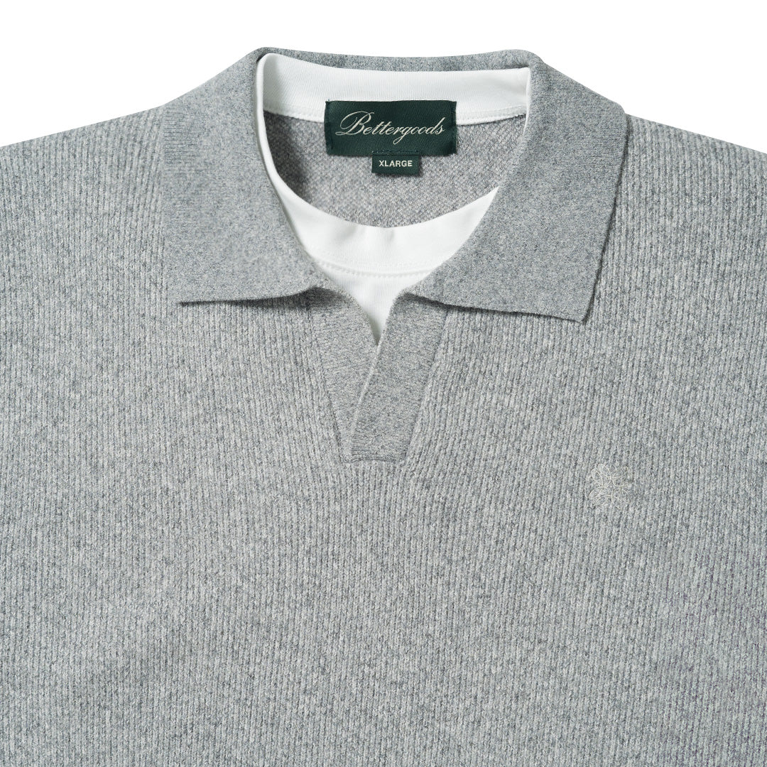 Knitted Vneck Polo Shirt Grey
