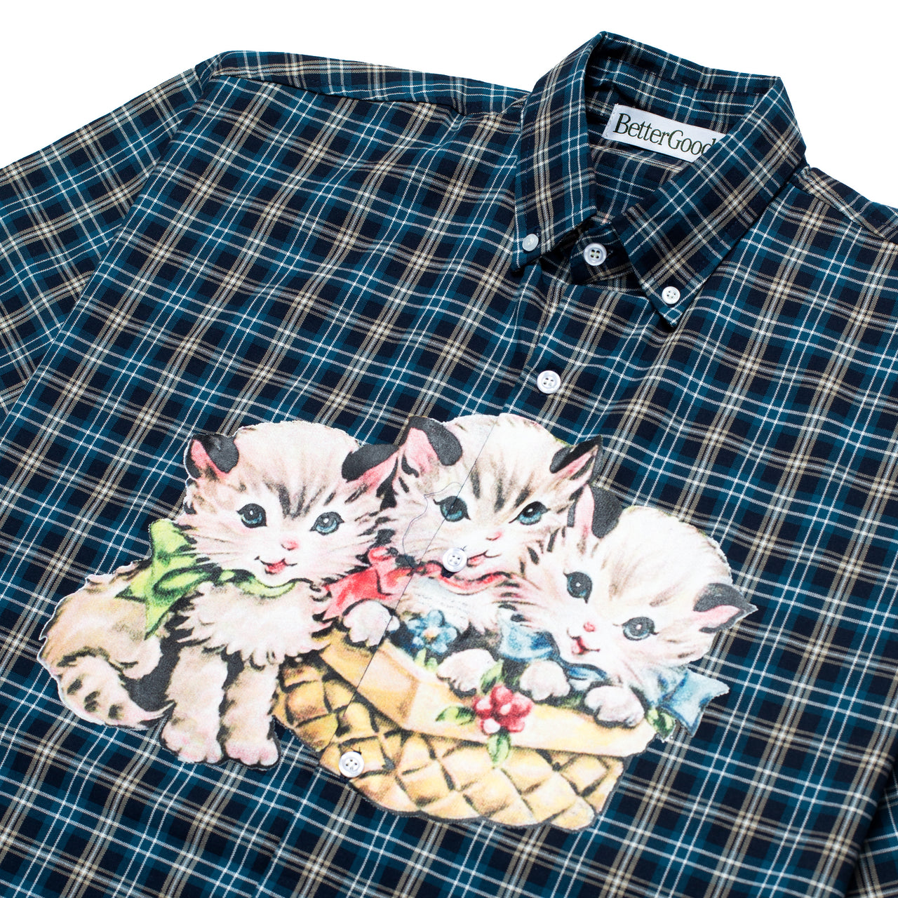 Plaid Kittens Shirt Green